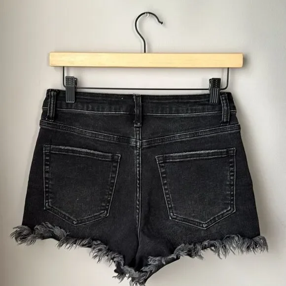 Altar’d State Black Button Fly High Rise Light Acid Wash Frayed Hem Denim - Picture 2 of 4